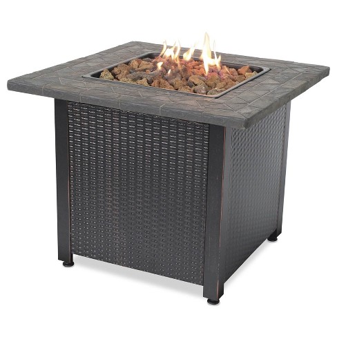 Endless Summer 30 Inch Square 30,000 Btu Lp Gas Outdoor Fire Pit Table With Mosaic Resin Mantel, Steel Wicker Design Base, And Lava Rock, Black : Target