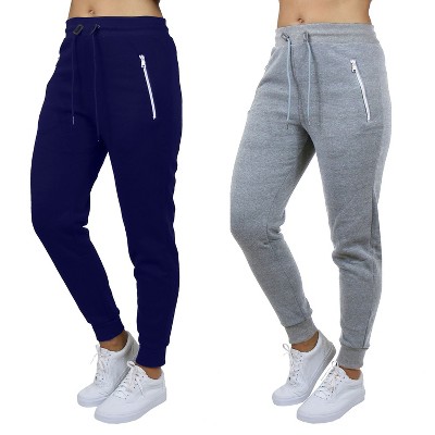 Blue Ice Women's Loose Fit  Fleece-Lined Jogger Sweatpants With Zipper Pockets- 2 Pack
