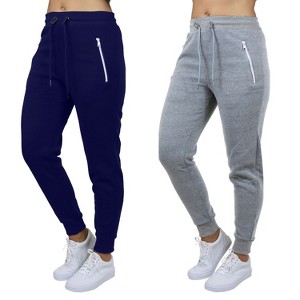 Blue Ice Women's Loose Fit  Fleece-Lined Jogger Sweatpants With Zipper Pockets- 2 Pack - 1 of 2