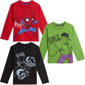 Marvel Avengers Hulk Black Panther Spider-Man Toddler Boys 3 Pack T-Shirts Multicolored 4T - 1 of 4