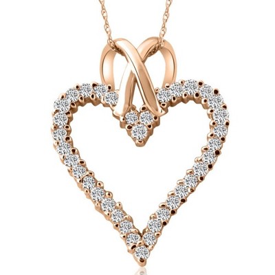 Pompeii3 1 1/10ct Diamond Heart Pendant Necklace in 14K White, Yellow or Rose Gold 1 1/4"