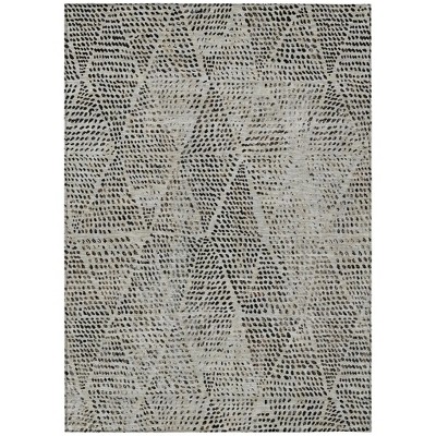 Gray Beige And Black Geometric Washable Indoor Outdoor Area Rug