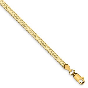 Black Bow Jewelry 3mm, 14k Yellow Gold, Solid Herringbone Chain Bracelet - 1 of 4