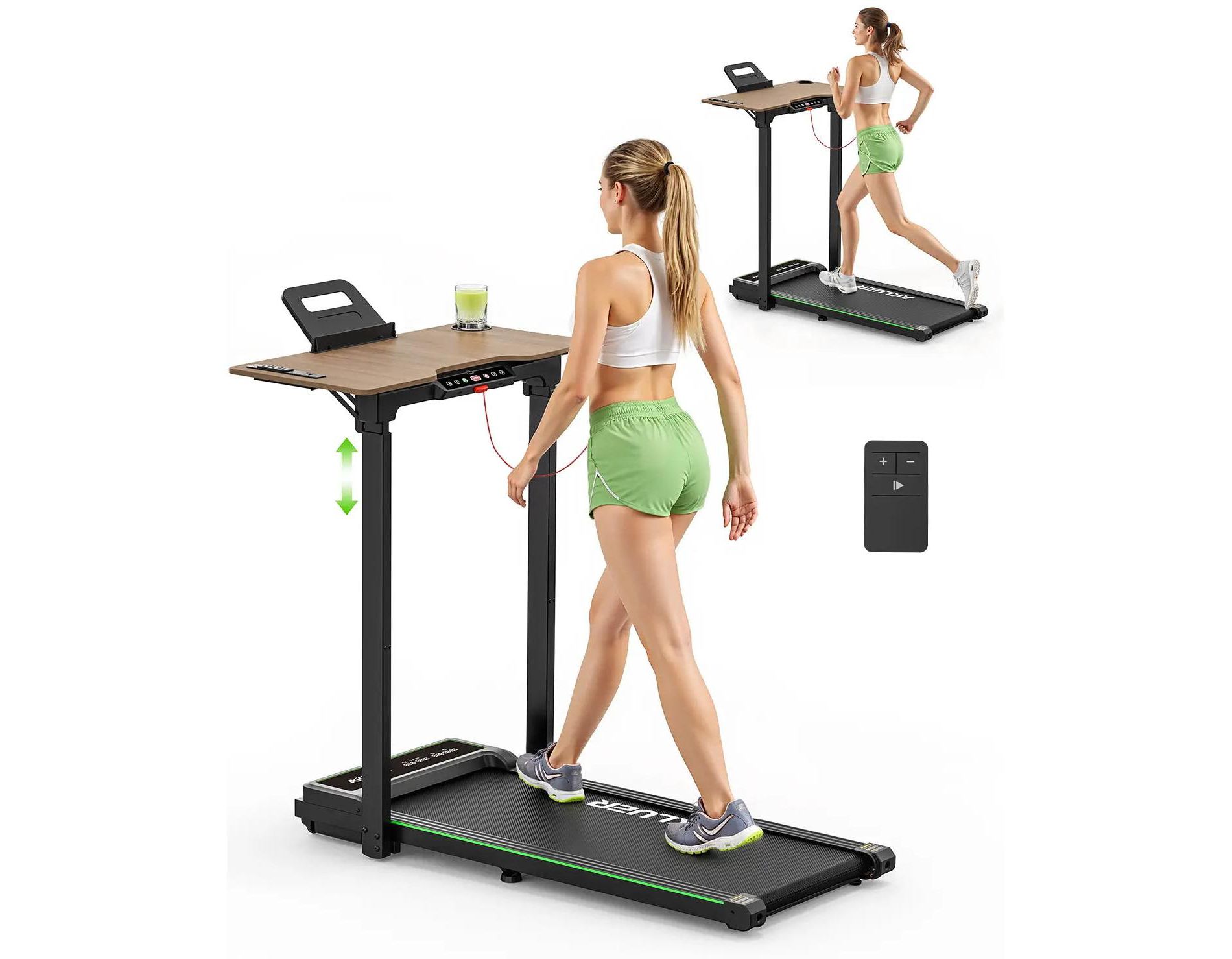 Akluer Walking Pad Treadmill with Adjustable Desk, 2.5HP Compact Under Desk Treadmill with Remote, Foldable Quiet Treadmill for Home Office