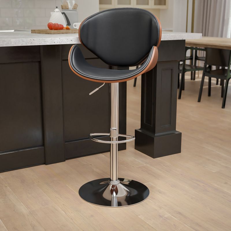 Emma and Oliver Bentwood Adjustable Height Barstool with Curved Vinyl Seat/Back, 3 of 13