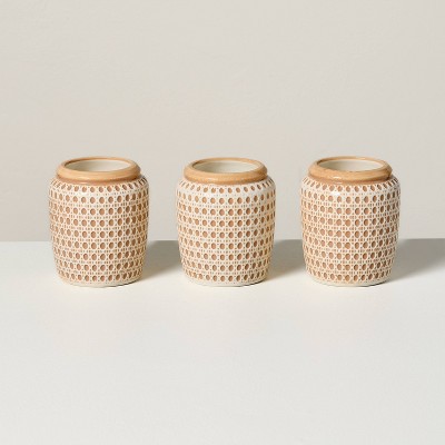 3ct Embossed Caning Ceramic Candle Gift Set - Hearth & Hand™ with Magnolia