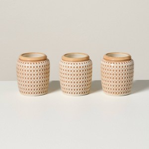 3ct Embossed Caning Ceramic Candle Gift Set - Hearth & Hand™ with Magnolia - 1 of 3