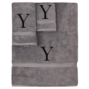 BC BARE COTTON Monogrammed Towel Set, Personalized Gift, Set of 3 - Gray - Black Block - 1 of 4