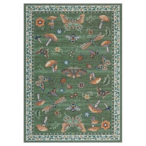 Washable Modern Farmhouse Area Rug with Butterflies Flowers Print, Botanical Low Pile Soft Large Carpet for Home Decor - 1 of 4