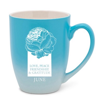 Elanze Designs Love Peace Friendship And Gratitude Two Toned Ombre Matte Teal and White 12 ounce Ceramic Stoneware Coffee Cup Mug