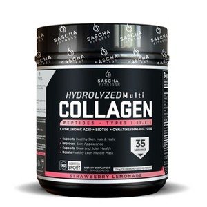 Sascha Fitness Hydrolyzed Multi Collagen Peptides Types I, II & III–Hair, Skin & Bone Support –Strawberry Lemonade 19.14oz - 1 of 4