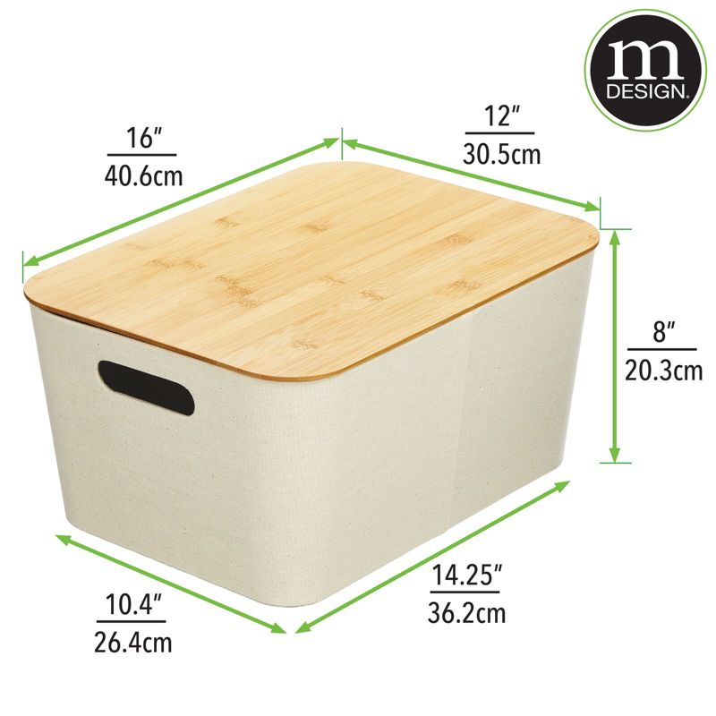 mDesign Modern Stackable Fabric Covered Bin with Bamboo Lid, 2 Pack, 4 of 9