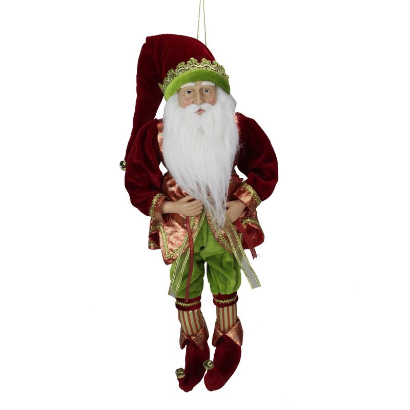 Northlight 18" Red and Green Poseable Whimsical Elf Hanging Christmas Ornament, 1 of 6