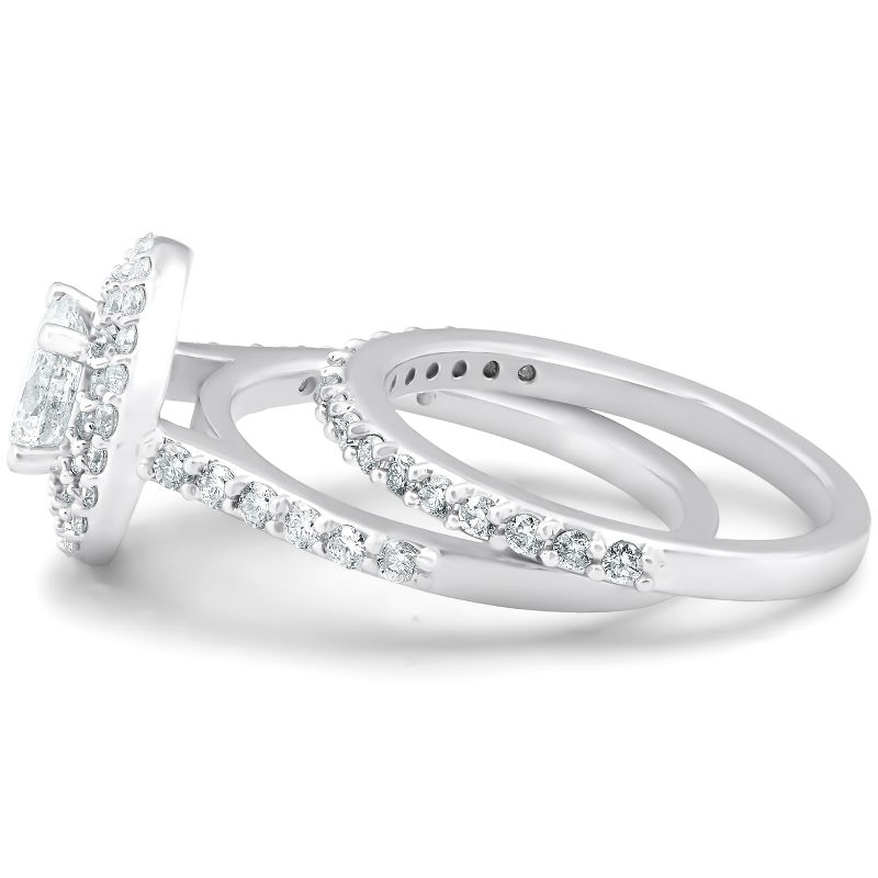 Pompeii3 1 1/10Ct Cushion Halo Diamond Halo Engagement Wedding Ring Set 14k White Gold, 3 of 6
