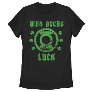 Women's Green Lantern St. Patrick's Day Who Needs Luck Distressed T-Shirt - 1 of 4