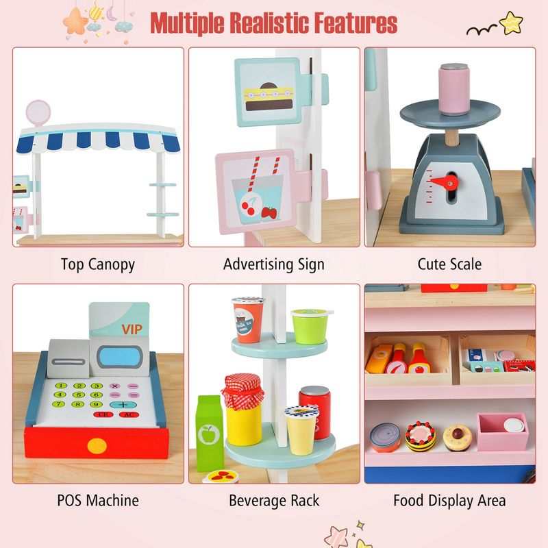 Costway Kids Snacks & Sweets Food Cart Kids Toy Cart Play Set with 30 PCS Accessories, 5 of 11