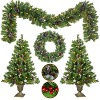 NicBex Prelit Artificial Christmas Trees Set of 4 with 2 Trees, Garland, Wreath, Pinecones, Red Berries and Lights for Indoor Decor - 3 of 4
