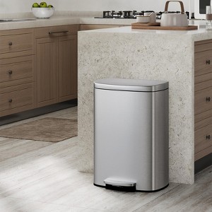 13 Gallon / 50 Liter Metal Kitchen Trash Can with Lid, Large Rustproof Garbage Can for Kitchen, Step-on Trash Bin with Inner Bucket - 1 of 4