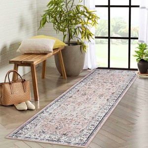 Boho Living Room Rug Washable Non Slip Vintage Floral Low Pile Indoor Home Decor Rugs for Bedroom Playroom - 1 of 4