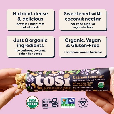 Tosi Snacks Cashew Coconut Organic Bars - 6g Protein - 5oz/5pk