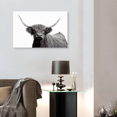 24" x 36" Black and White Highland Bull Canvas Art