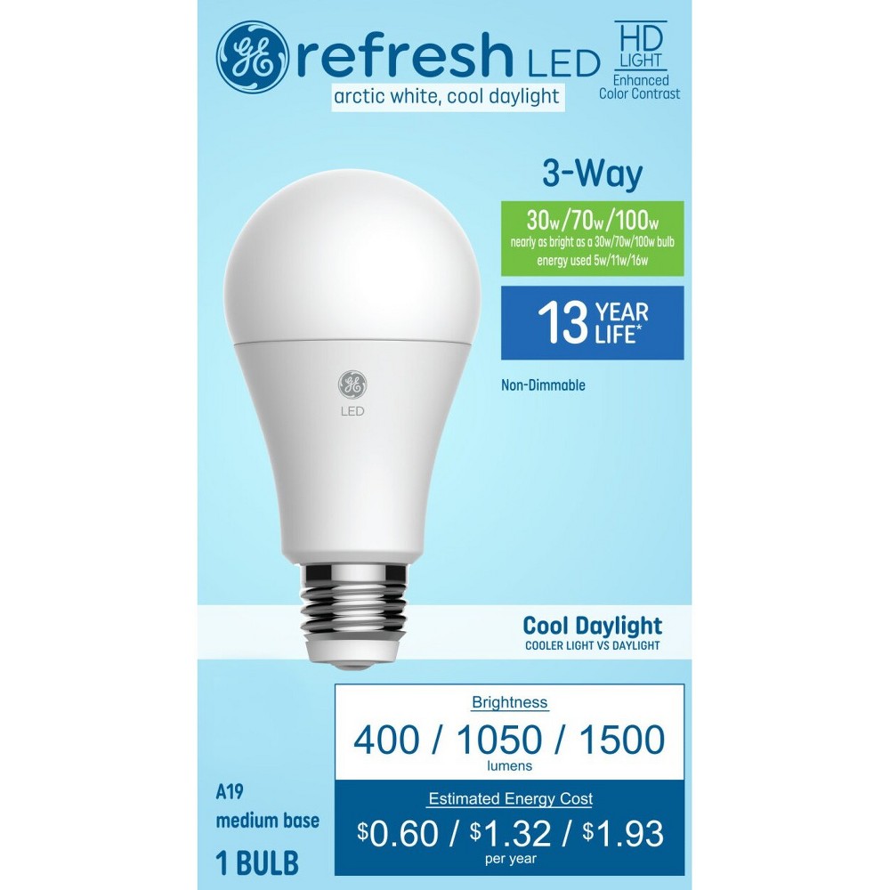 Photos - Light Bulb General Electric GE A19 LED 3-Way  Cool Daylight: 100W Equivalent, 1500 Lumens, Energy Star Certified, E26 Base, 13.7-Year Life 