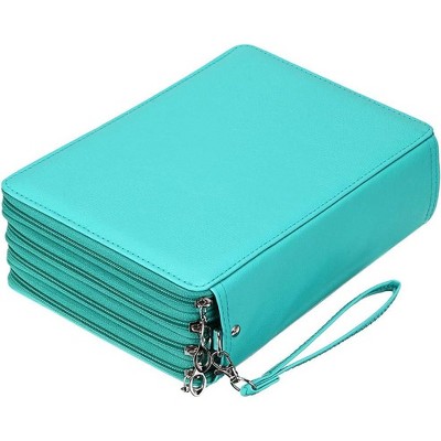 Fmeida 200 Slots Colored Pencil Organizer - Deluxe PU Leather Pencil Case Holder with Removal Handle Strap Pencil Box Large Black