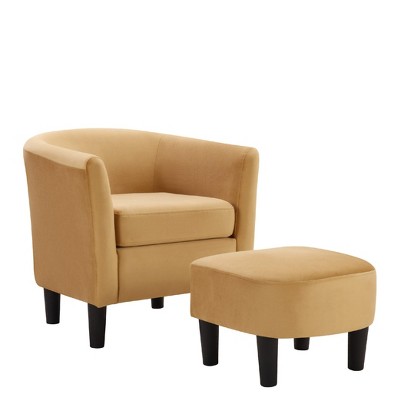 COMHOMA Velvet Accent Chair & Ottoman - Modern Barrel Armchair for Living Room/Bedroom, Soft Velvet