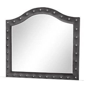 Sophia Modern Style Crystal Tufted Upholstery Mirror finished with Velvet Fabric made with Wood in Gray (INCLUDES MIRROR ONLY) - 1 of 1