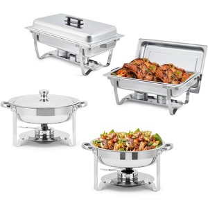 Chafing Dish Buffet Set, 8QT Rectangle & 5QT Round Stainless Steel Food Warmer Sets with Lid, Food & Water Pan, Fuel Holder for Events Parties - 1 of 4