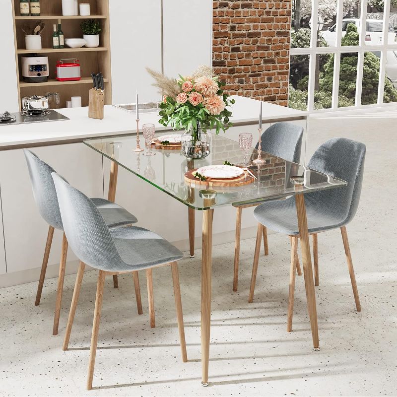 Tangkula 51” Glass Dining Table Modern Rectangular Table w/ Spacious Tempered Glass Tabletop & Wood Grain Metal Legs, 2 of 11
