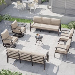 ALAULM Aluminum Patio Furniture Set Modern Metal Outdoor Conversation Sets w/45in Propane Fire Pit Table, Swivel Rocking Chairs w/5.1 Inch Cushion - 1 of 4