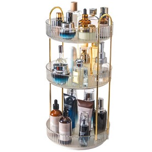 NewHome"3-Tier Rotating Makeup Organizer - 360° Spinning Cosmetic Storage for Perfume, Lipstick & Lotion"Green White - 1 of 4