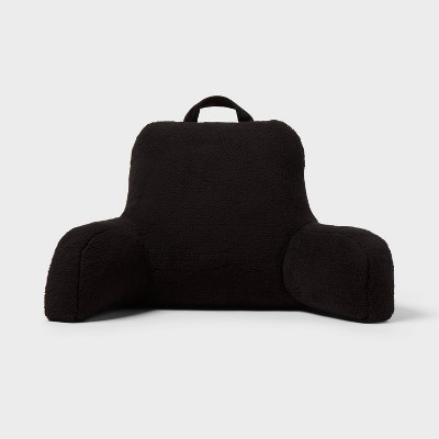 Faux Shearling Bed Rest Black - Room Essentials™: Comfort Support Pillow for Dorm, Indoor/Outdoor Use