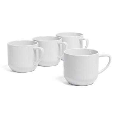 over&back Set of 4 14oz Coupe Glossy Hand-Finished Porcelain Mugs White: Microwave & Dishwasher Safe