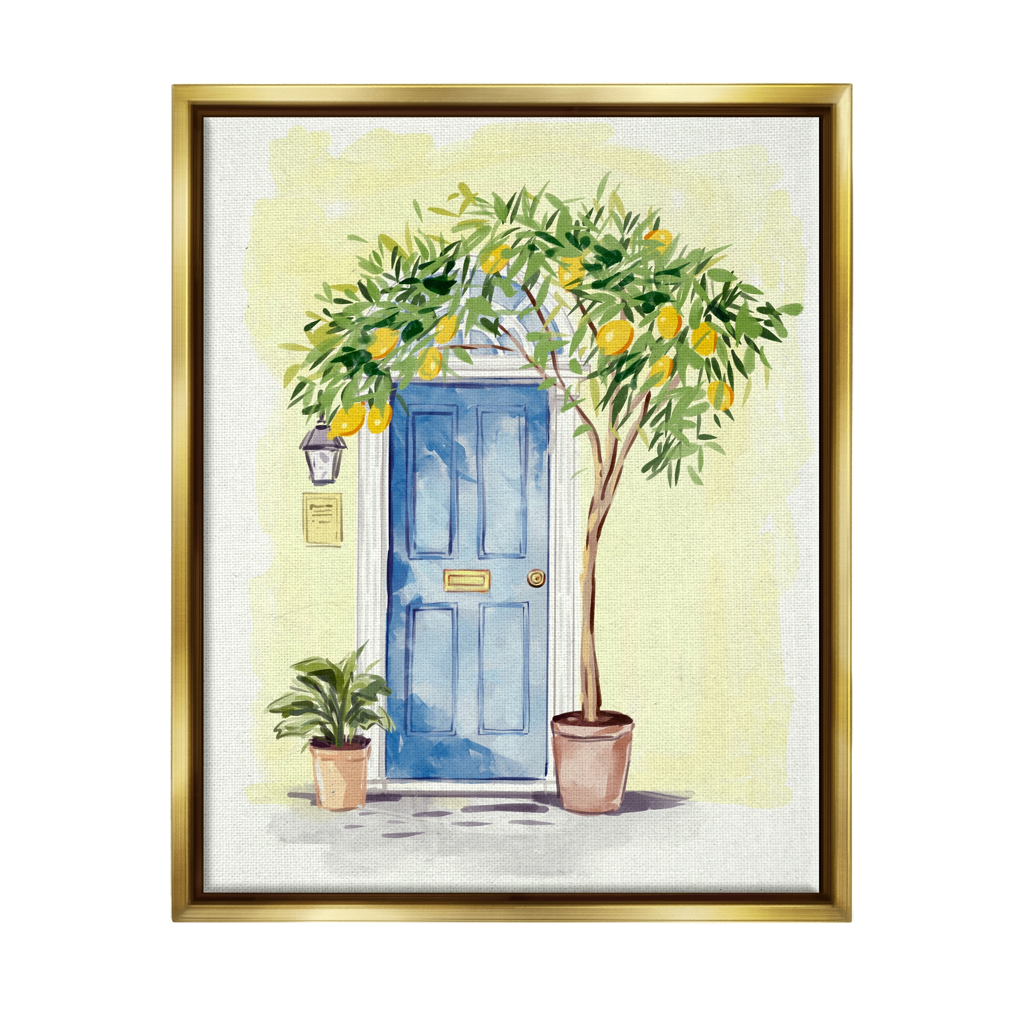 Stupell Industries Lemon Tree in Doorway Floating Frame Canvas Art, Gold, 25" x 31"
