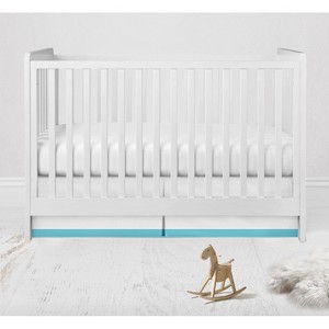  Bacati - White with band on bottom Crib/Toddler Bed Skirt - Aqua - 1 of 4
