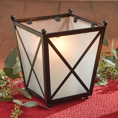 Frosted Glass and Black Iron Tabletop Candle Holder