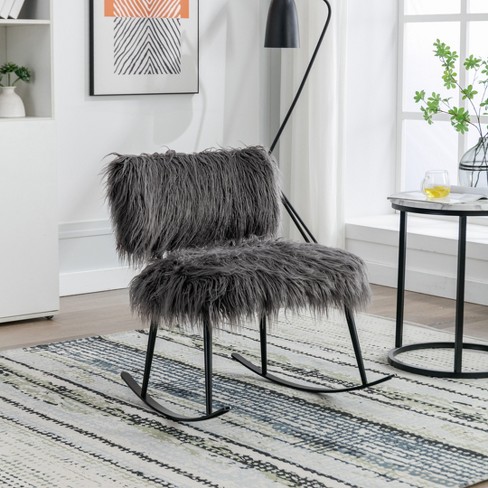 25 w Faux Fur Plush Nursery Rocking Chair Fluffy Upholstered