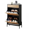 2-Door Rattan Shoe Cabinet – 3-Tier Storage Organizer for Entryway (Flip Doors + Drawer) - 2 of 4