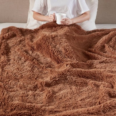Brown Faux Fur Reversible Machine Washable Throw Blanket 50x60"