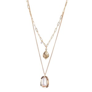 Slickblue Gold Paper Clip & Link Chain Necklace, Shell Pearl & Icon Pendants with Faux Diamond, 17-20 Inch - 1 of 3