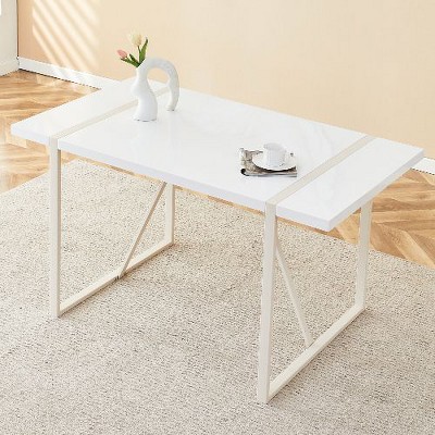 CAVINAS Modern Rustic Industrial Rectangular Dining Table for 4-6, Kitchen Table with 1.5" Thick Tabletop & Metal Legs, Desk for Kitchen Dining Room
