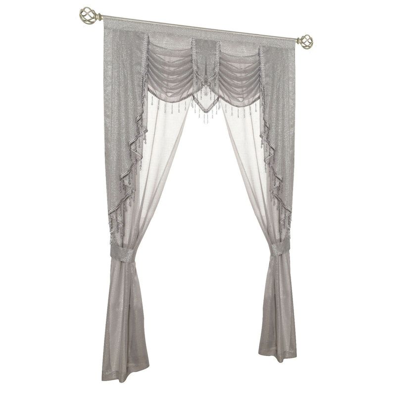 Kate Aurora Ultra Glam Beaded Sparkly Sheer Window in a Bag Curtain Set, 4 of 5