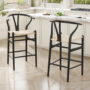 Sapphtopaz Modern Counter Height Bar Stools 1pc, Fully Assembled Wishbone Bar Stools with Weave Rattan for Kitchen Island - 1 of 4