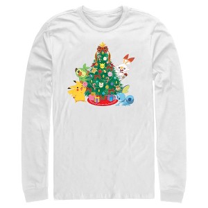 Men's Pokemon Christmas Tree Friends Long Sleeve Shirt - 1 of 4