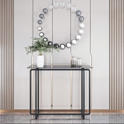Syemin Modern Single Layer Glass Side Table, Coffee Table for Living Room, Dining Room, Bedroom, Black, 43.31"*13.78"*34.65"