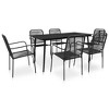 vidaXL 7 Piece Patio Dining Set - Powder-Coated Steel and Cotton Rope - Tempered Glass Tabletop - Sophisticated Design - Black - 2 of 4