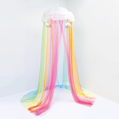 Rainbow Tulle Bed Canopy with Detachable Clouds