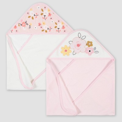 Gerber Baby Girls' 2pk Bunny Terry Hooded Bath Towel - Pink